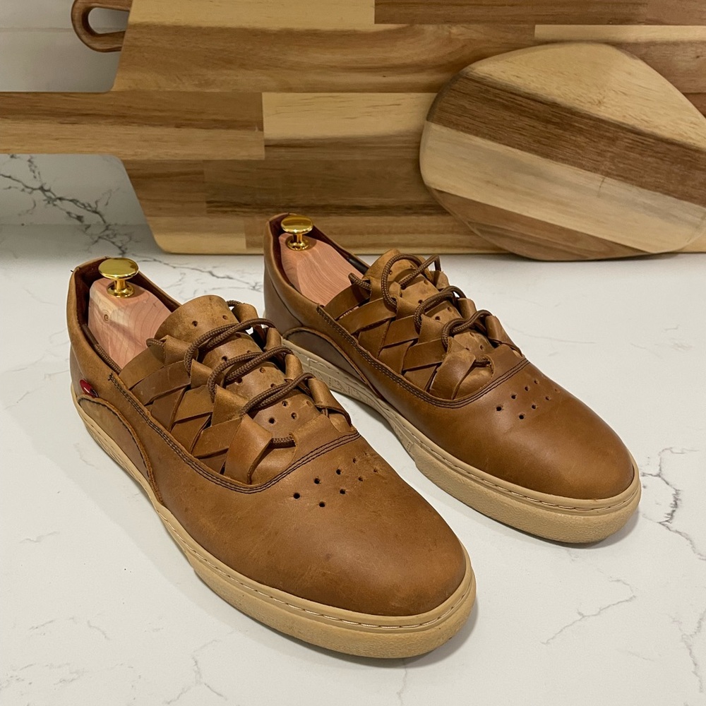 Mens Brown Leather Sneakers Oliberte Dakugo Woven Shoe - Picture 4 of 11
